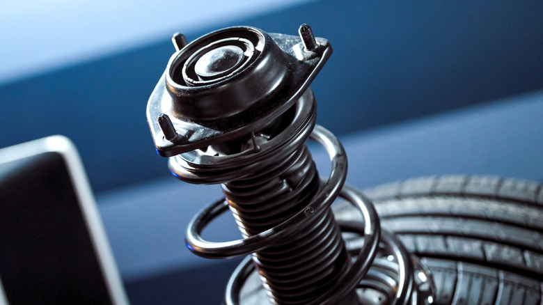 A front strut assembly with the strut mount on top