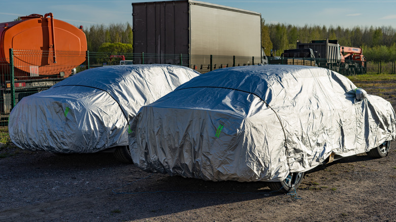 A brace of covered cars connected a parking lot