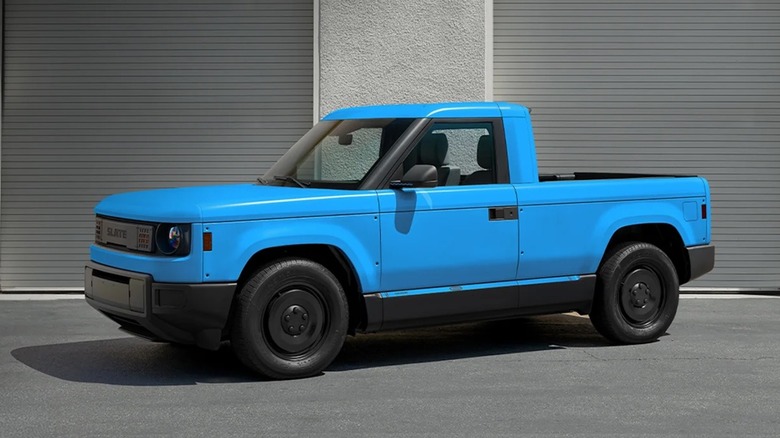 Side view of a Slate truck with a Crayola blue wrap