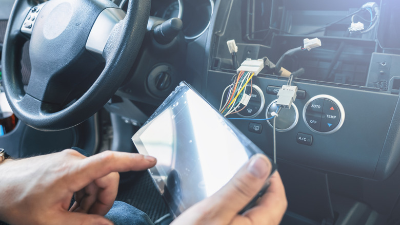 A car stereo being installed.