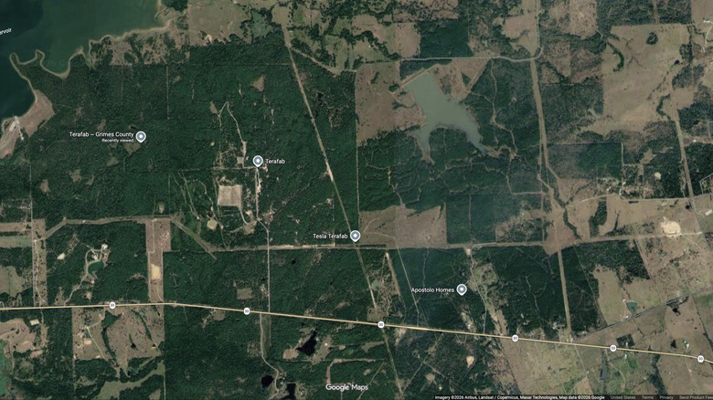 A Google Maps image of the SpaceX's Terafab plant in Grimes County, Texas.