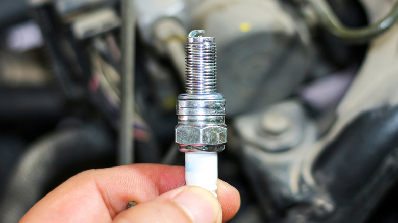 A closeup of a spark plug with a view of its tip