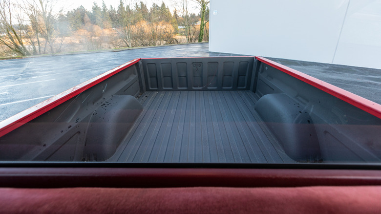 A truck bed with a spray-on liner.
