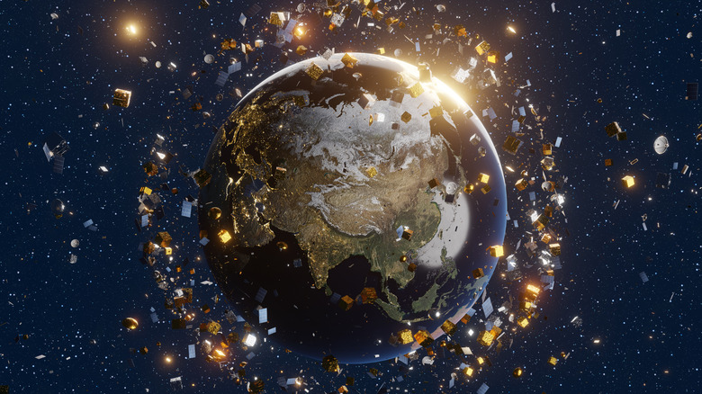 Artist's rendering of space debris littering Earth orbit