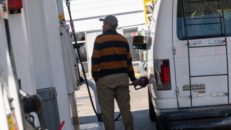 A person fills up their vehicle at a gas station in Brooklyn on April 21, 2026, in New York City.