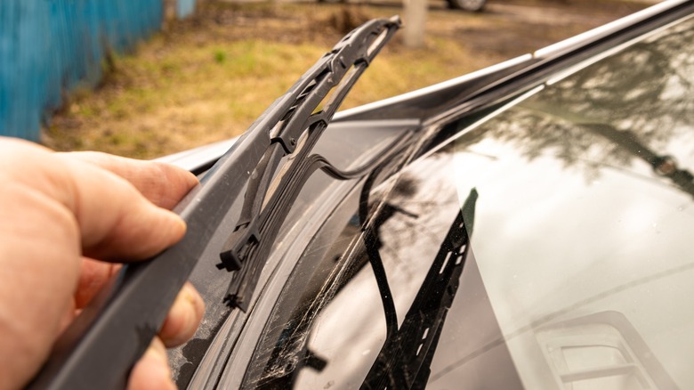 A broken windshield wiper.