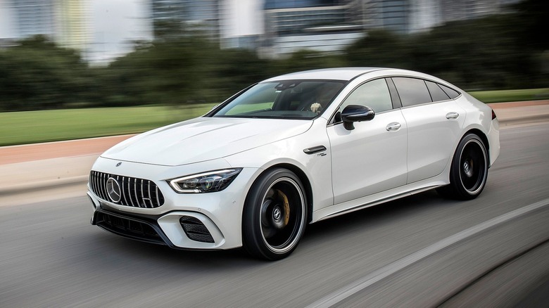 Mercedes-AMG GT 53 4-door Coupe front 3/4 view dynamic image