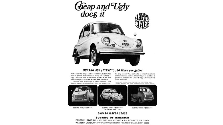 A vintage ad touting the 1968 Subaru 360.