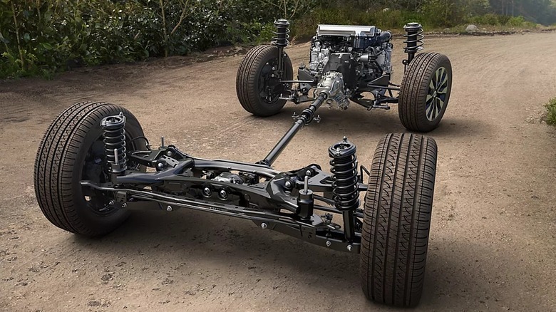 An illustration of a Subaru without the body of the car blocking components.