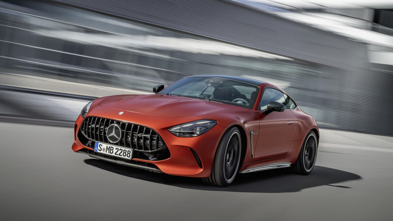 A 2026 Mercedes-AMG GT 63 S E Performance Coupe driving on a track