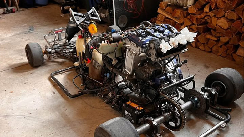 Rear of the go kart, showing a whole mess of wires-