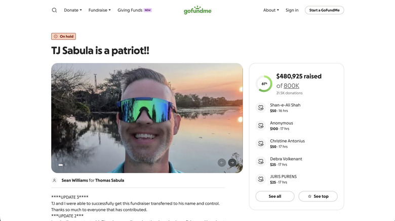 GoFundMe page for TJ Sabula