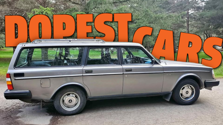 A silver Volvo station wagon, against the words DOPEST CARS