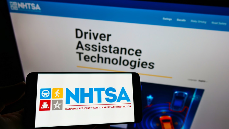 NHTSA logo in front of a NHTSA web page about driver assistance technologies