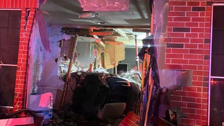 Closeup of the car through the broken wall