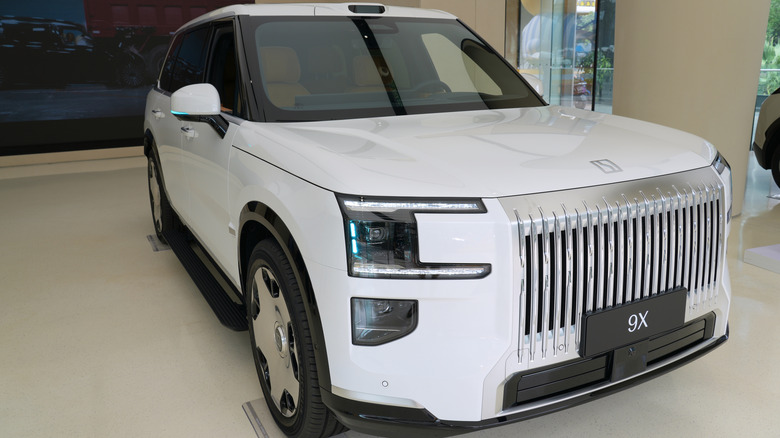 eekr 9X plug-in hybrid luxury full size SUV, Chinese car model on display in dealearship showroom in Shenzhen, China.