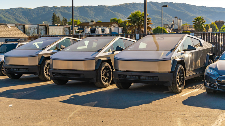 Tesla Cybertruck next to the Tesla showroom in Gilroy.