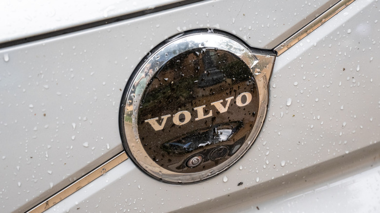 Close-up of the front grille of a vehicle with Volvo logo emblem visible, Newport Beach, California, December 24, 2025.