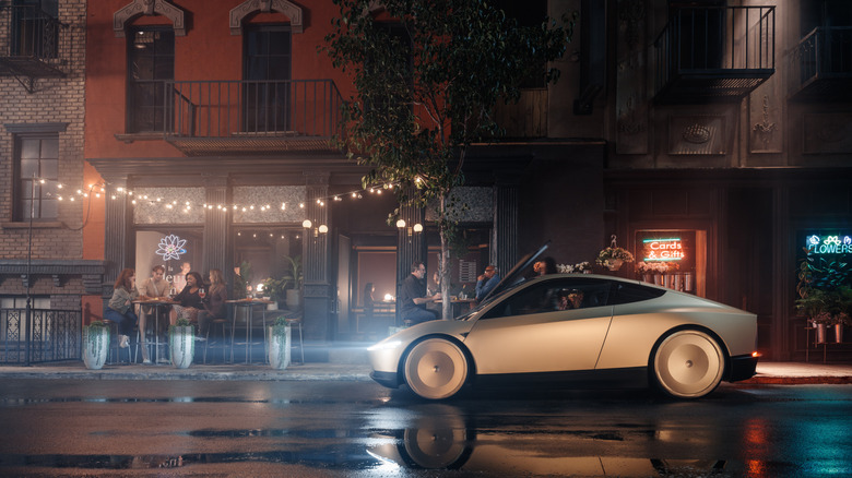 Tesla Cybercab at night