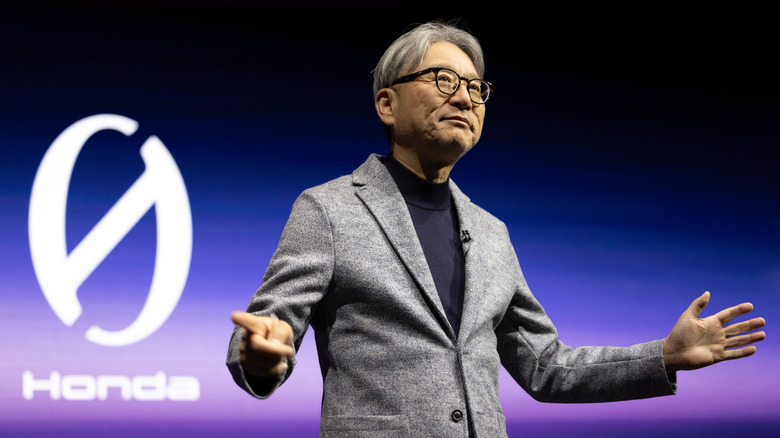 Las Vegas Convention Center, Las Vegas, Nevada, USA, 9.January.2024; Honda president Toshihiro Mibe giving speech at press conference during 2024 CES Las Vegas  by: Jay Hirano