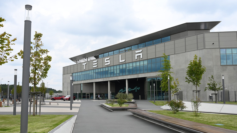 Grünheide, Berlin - September 10, 2025: Entrance of Tesla Gigafactory
