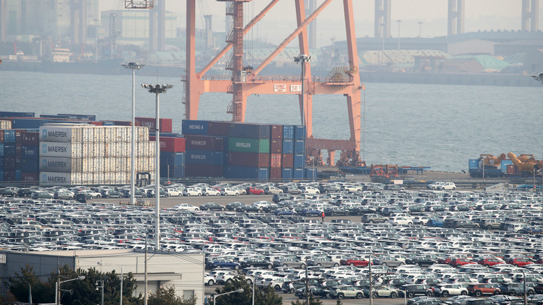 Cranes and shipping containers are seen at the Port of Pyeongtaek on April 03, 2025 in Pyeongtaek, South Korea.
