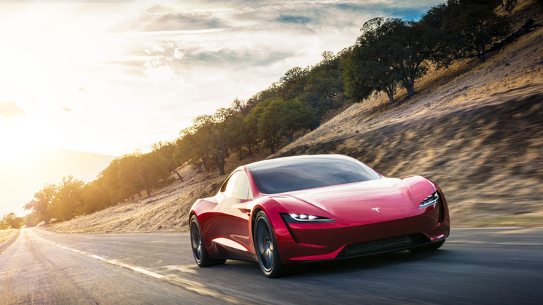 Tesla Roadster on a road