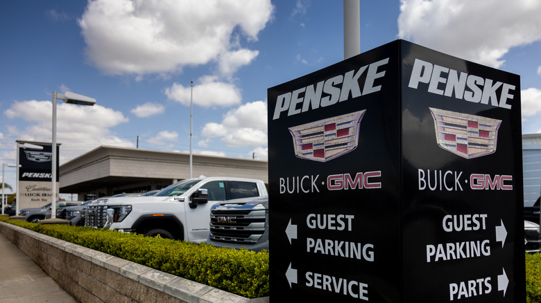 TORRANCE, CALIFORNIA - APRIL 3: The Penske auto dealership, selling Cadillac, Buick and GMC cars and trucks, on April 3, 2025 in Torrance, California. Car dealers are bracing for the effects of President Trump's newly imposed tariffs, saying the increases that will be attached to new foreign car imports and parts will likely be passed onto consumers, creating greater demand for used cars, that will not have tariff-pricing. (Photo by Jay L Clendenin/Getty Images)