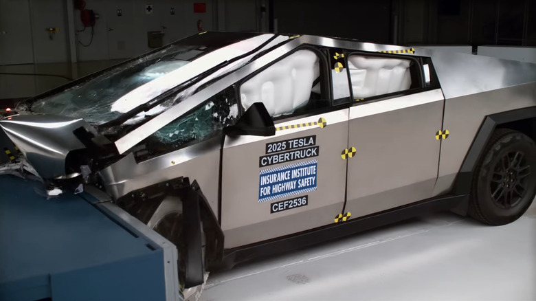 A Cybertruck crashing in an IIHS test