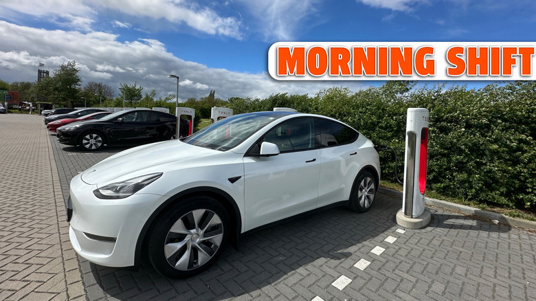 Aalst, Belgium - 25. July 2024. Tesla EV electric vehicle charging.  by: ER_09