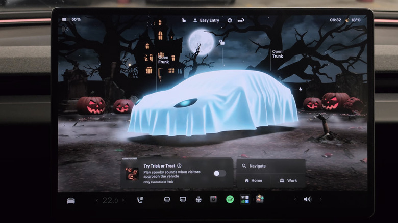 Tesla's Halloween Mode in action.