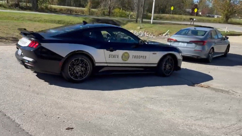 One of North Carolina's 2025 Mustang GT police cars making a traffic stop.