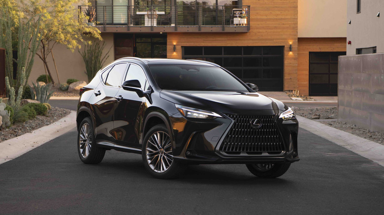 A black 2026 Lexus NX on a driveway.
