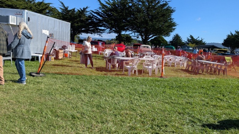 An eating area at a car show