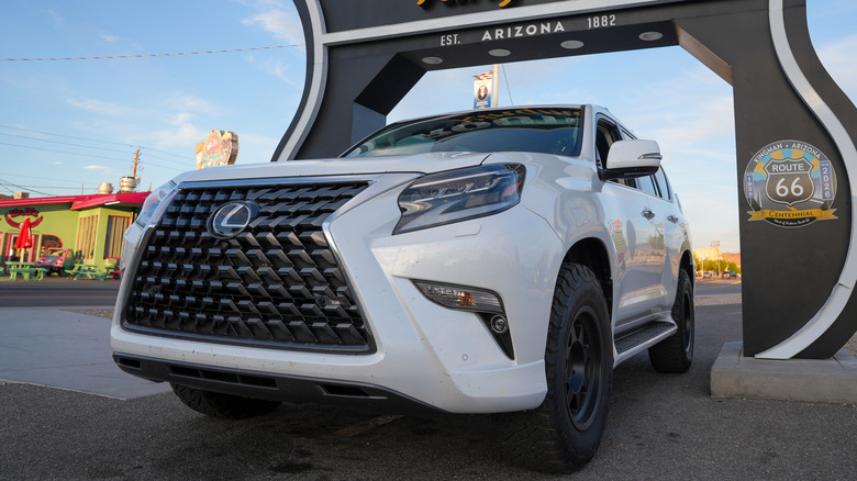 The front bumper of a white 2026 Lexus GX SUV