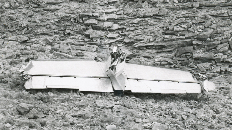 The severed tail of a Lockheed L-1049 Super Constellation operating as TWA Flight 2 at the Grand Canyon crash site.