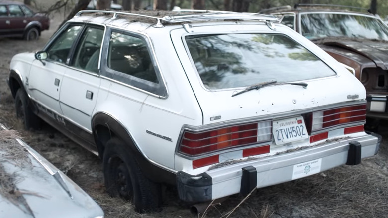 A rear view of the white 1980 AMC Eagle Turbo-Diesel