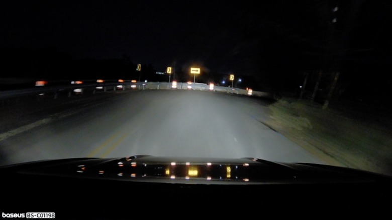 Night vision shot of road with Baseus dashcam