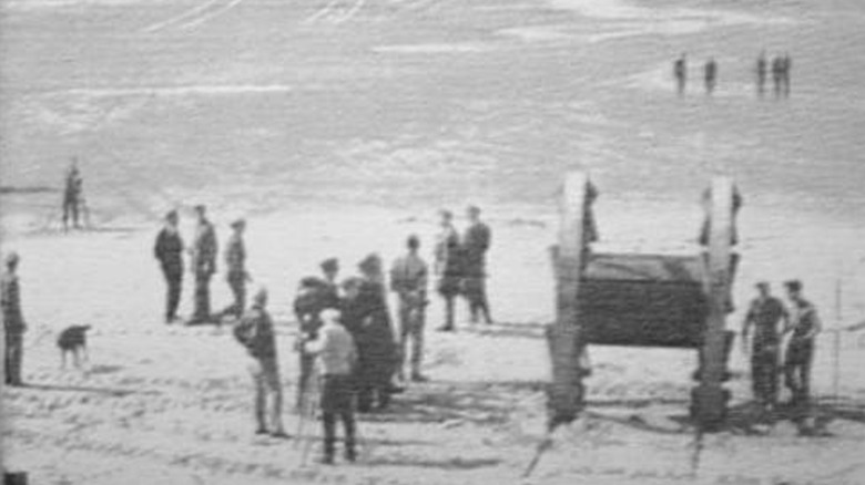 The Great Panjandrum preparing for a test on the beach in 1943