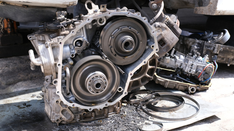 An engine in the process of being rebuilt.
