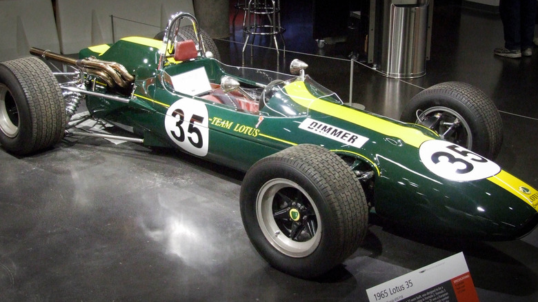 A 1965 Lotus 35 powered by a Coventry Climax FPF 2.5-liter engine on display at a museum.