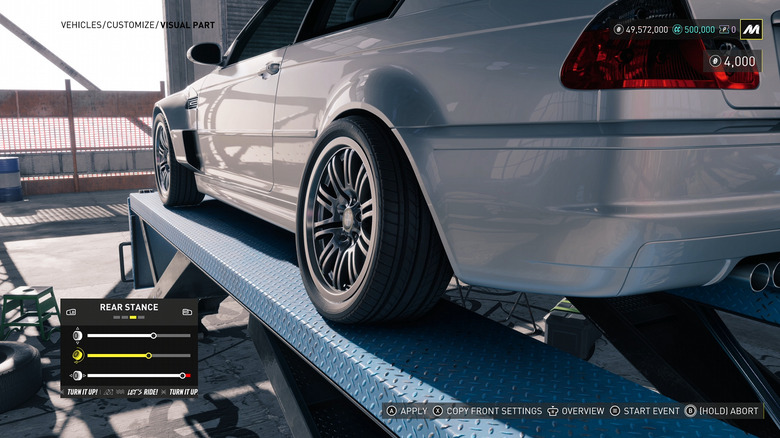 A screenshot of new stance customization options in the Crew Motorfest