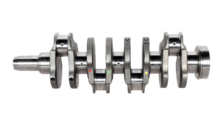 A flat-plane crankshaft on display