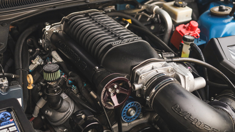 A whipple Supercharger on LS engine in a car
