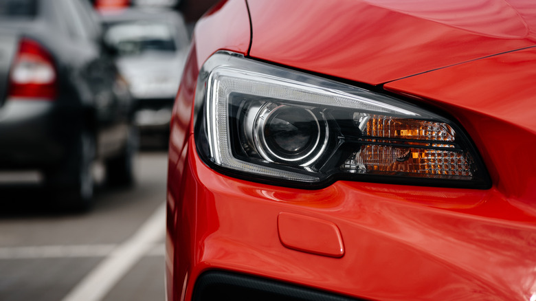 Closeup of a projector headlight