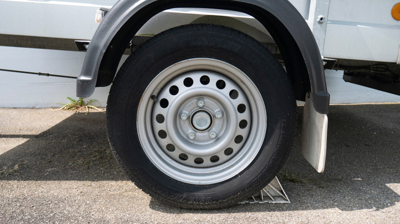 A close-up view of a special trailer (ST) tire