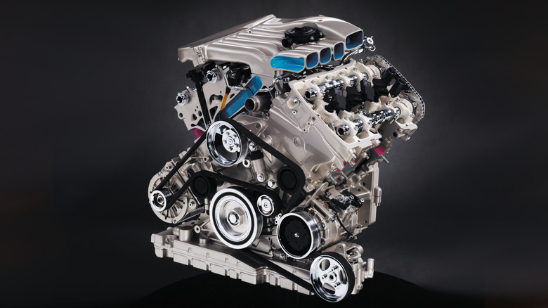 A Volkswagen W8 engine on a black background