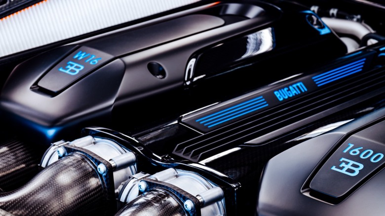 A Bugatti W16 engine on display