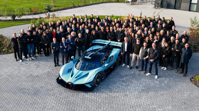The last Bugatti Bolide surrounded by Bugatti employees
