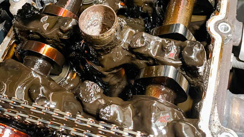 Visible sludge inside a car engine